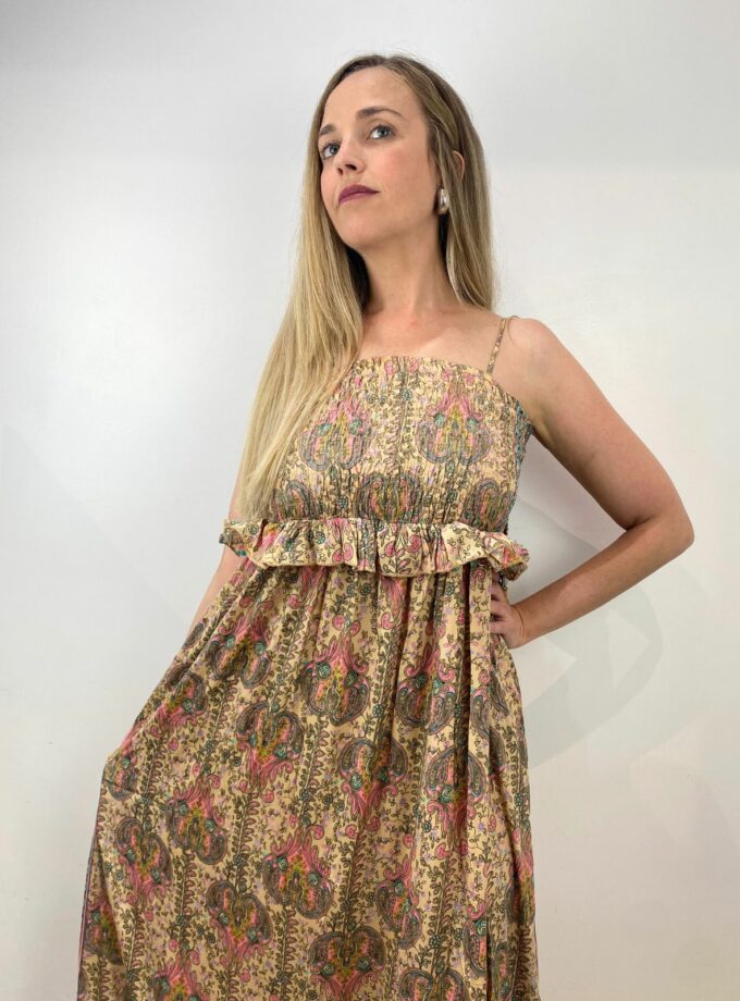 Vestido tirante estilo boho color camel