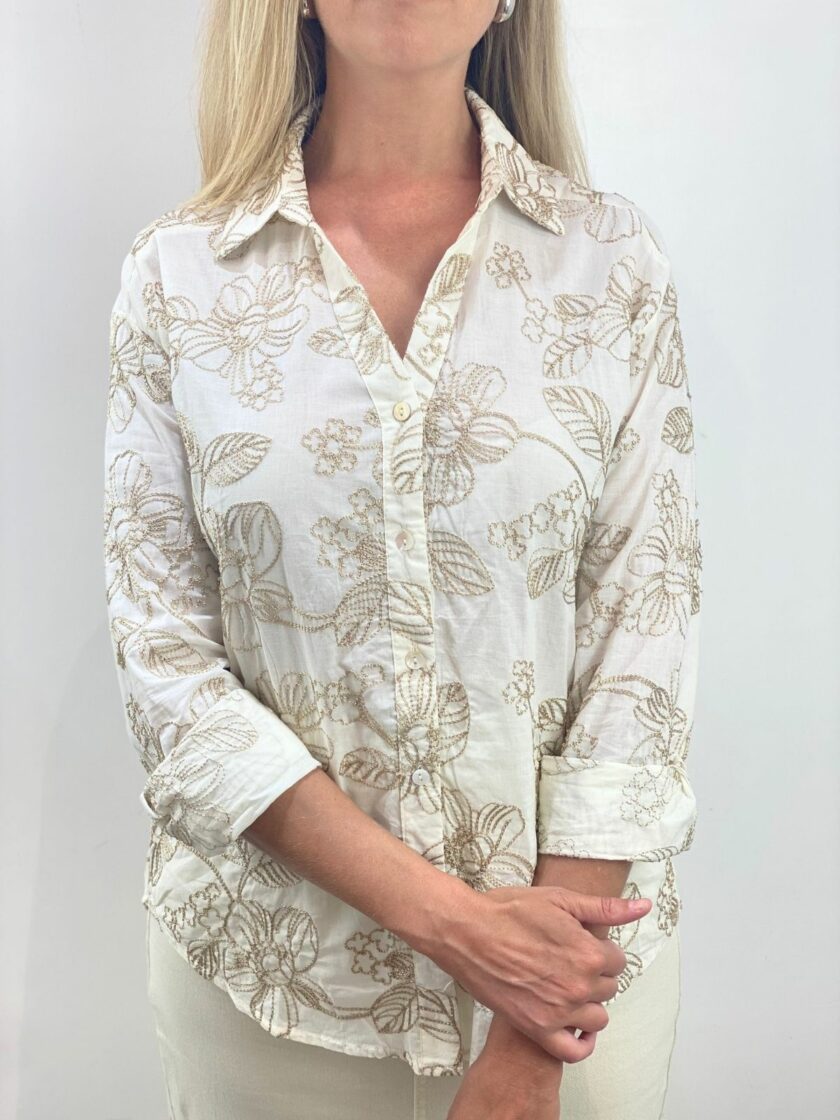 Camisa bordado flores beige