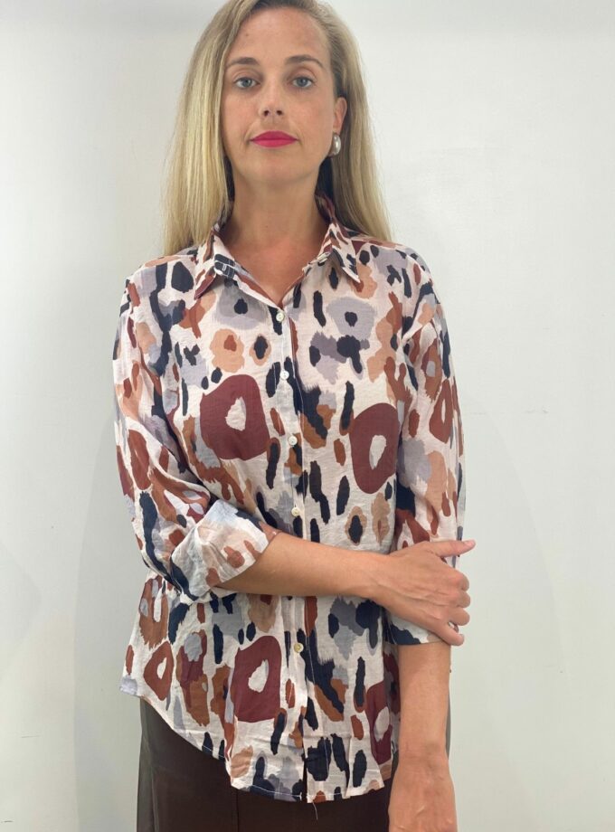 Camisa marrón estampada asimétrica