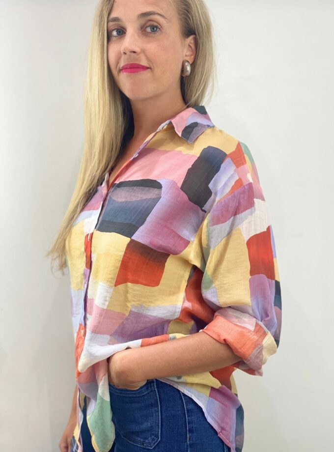 Camisa estampada asimétrica rosa