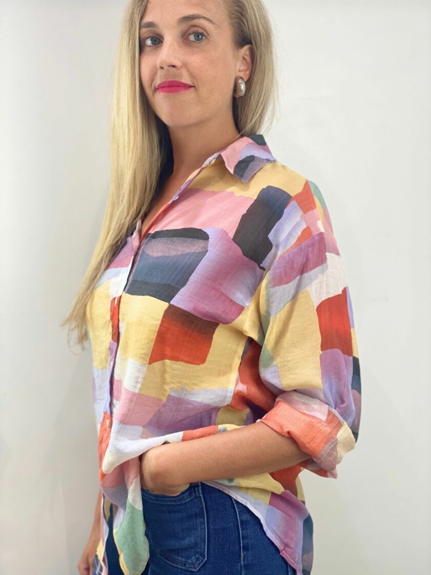 Camisa estampada asimétrica rosa