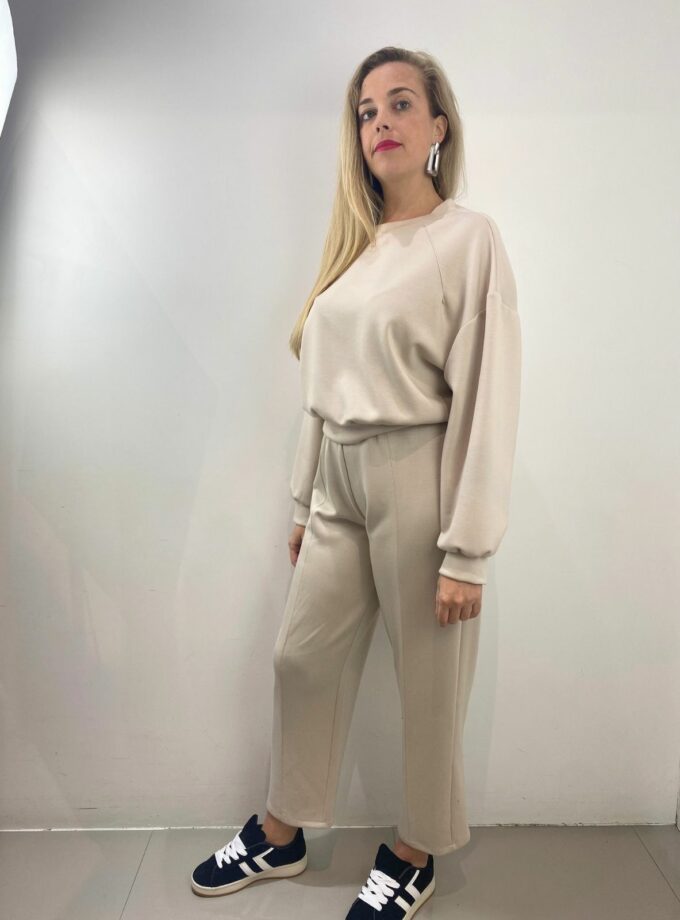 Sudadera corta beige