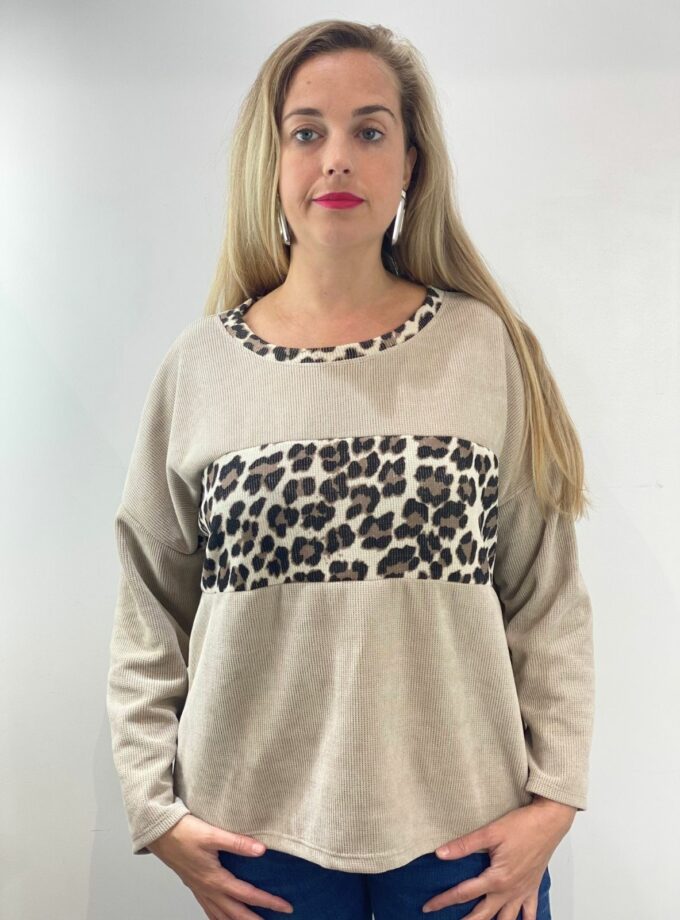 Sudadera beige leopardo panal