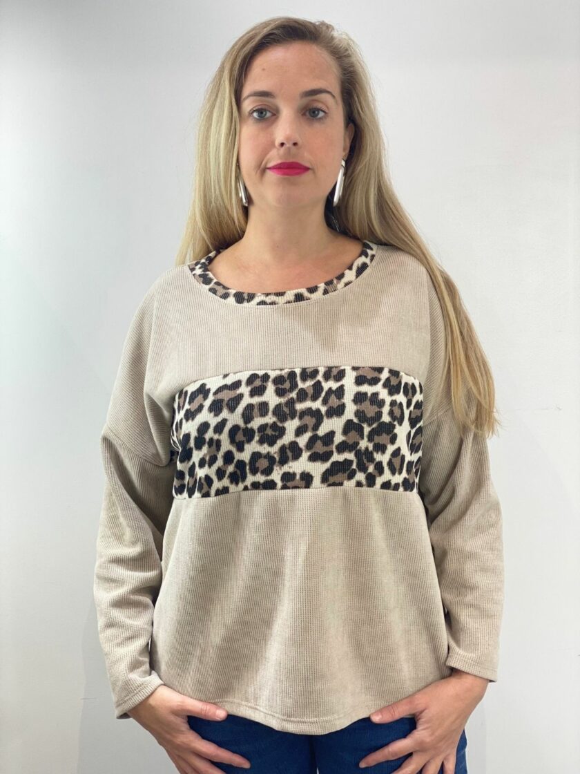 Sudadera beige leopardo panal