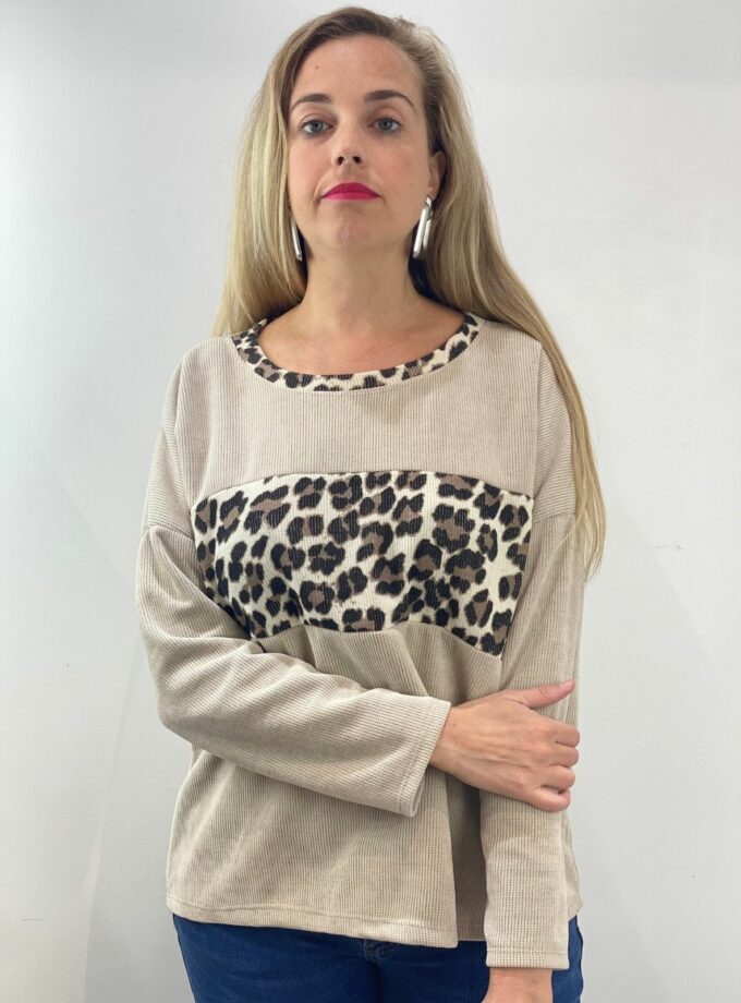 Sudadera beige leopardo panal