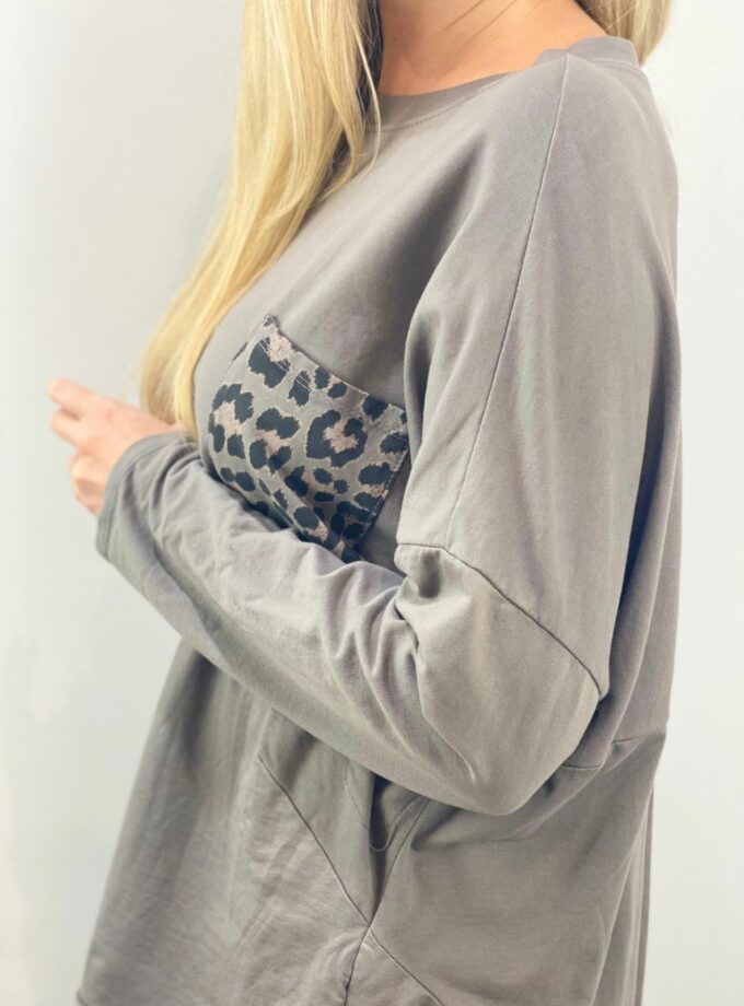 Sudadera marrón tierra bolsillo leopardo