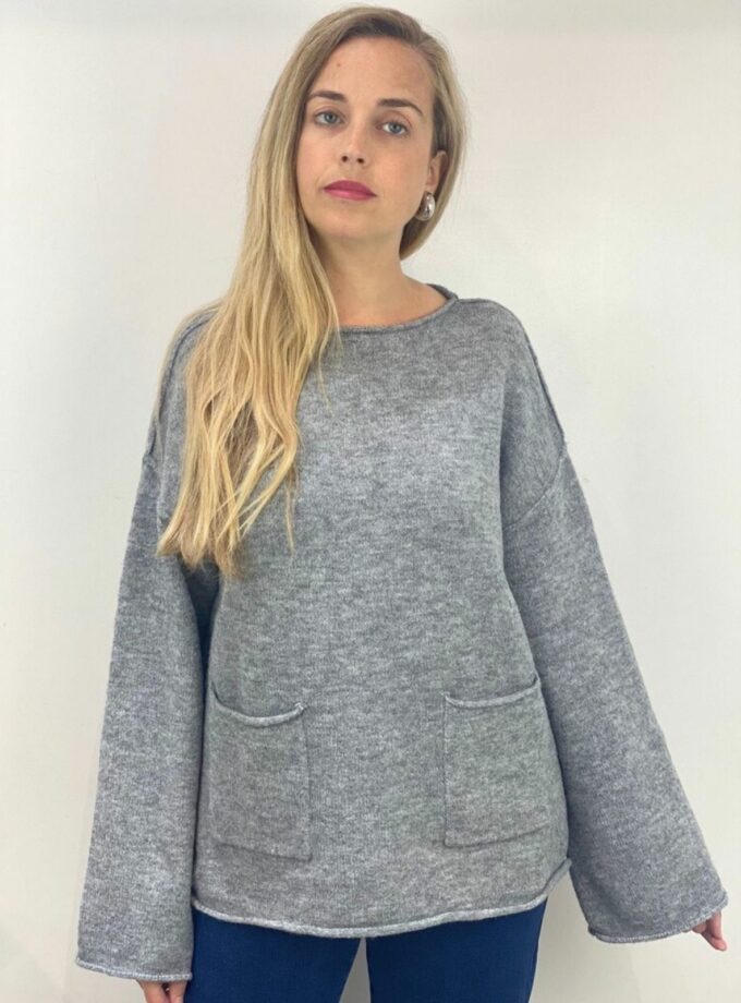Jersey de punto gris con bolsillos