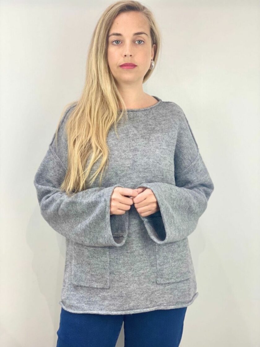 Jersey de punto gris con bolsillos