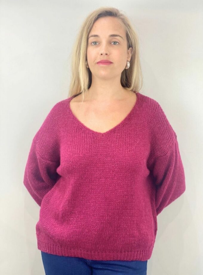 Jersey rosa cuello pico