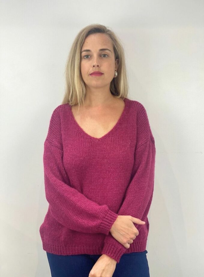 Jersey rosa cuello pico