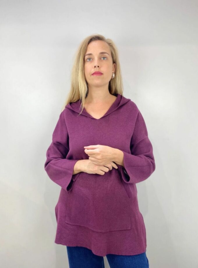 Jersey punto con capucha bolsillo delante