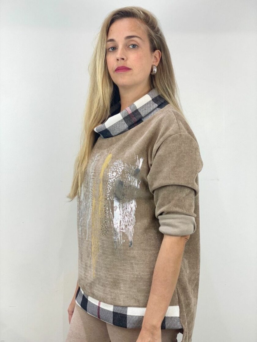 Sudadera panal con cuello cisnes cuadros