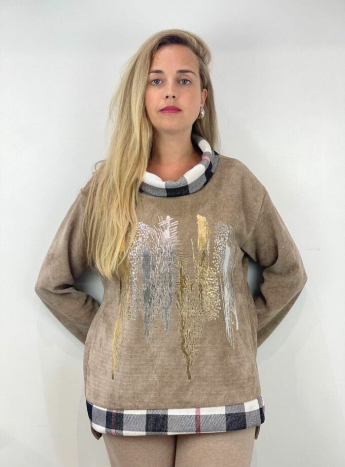 Sudadera panal con cuello cisnes cuadros