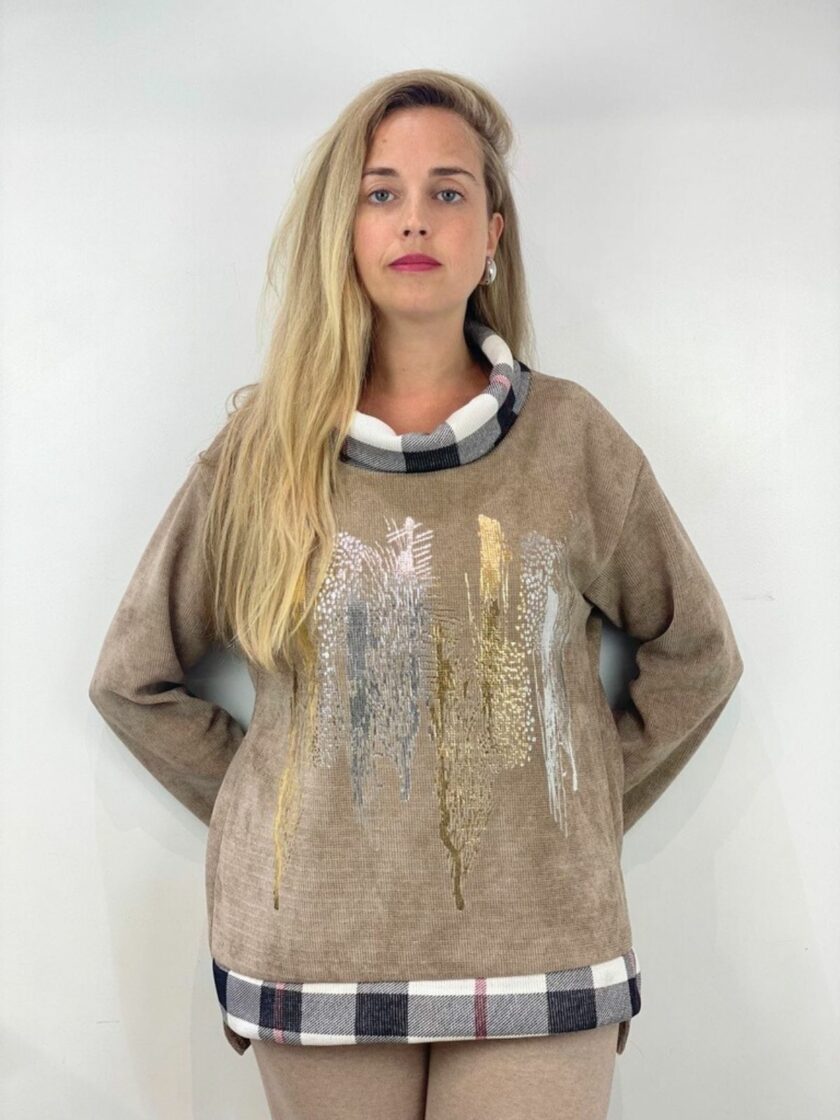 Sudadera panal con cuello cisnes cuadros