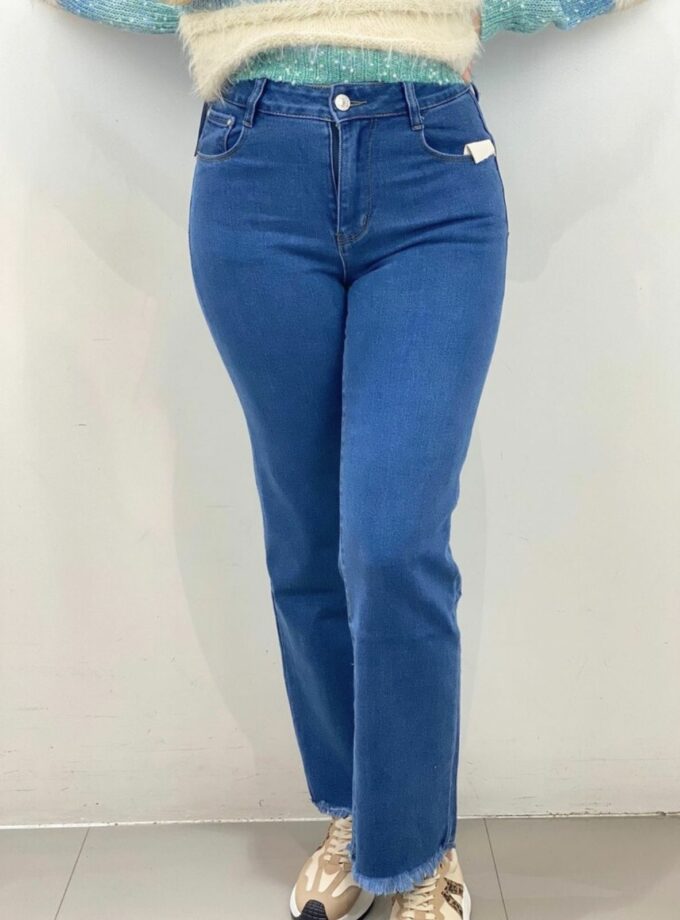 Pantalón vaquero pata ancha fleco
