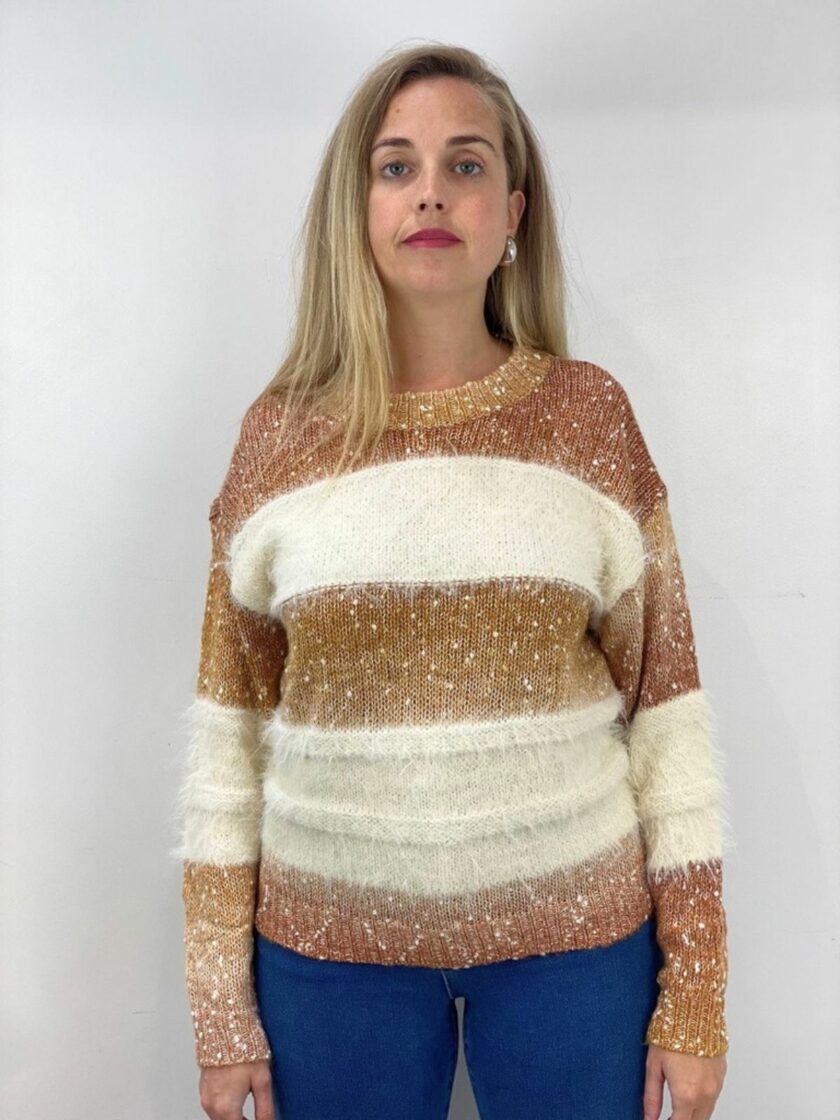 Jersey camel raya tacto suave