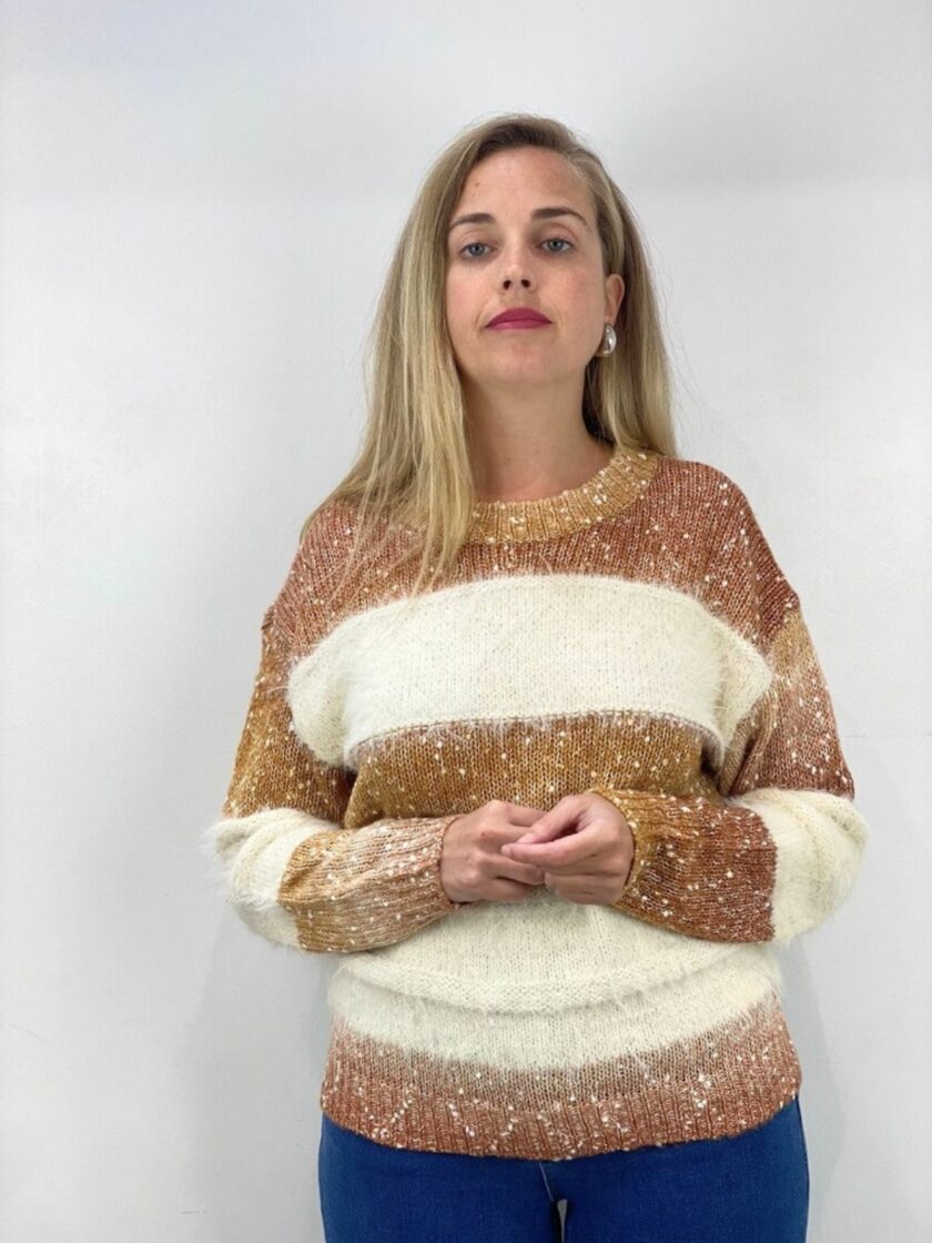 Jersey camel raya tacto suave