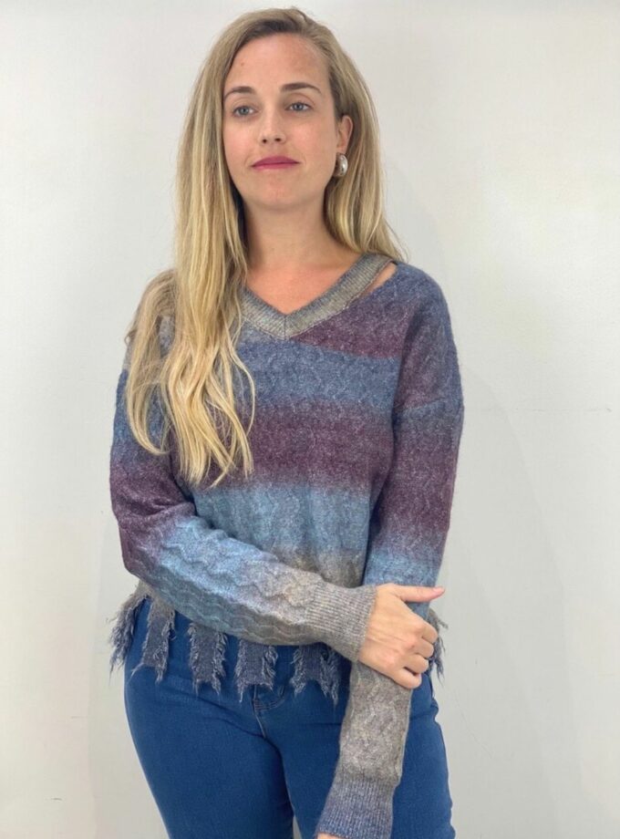 Jersey multicolor fleco cuello pico