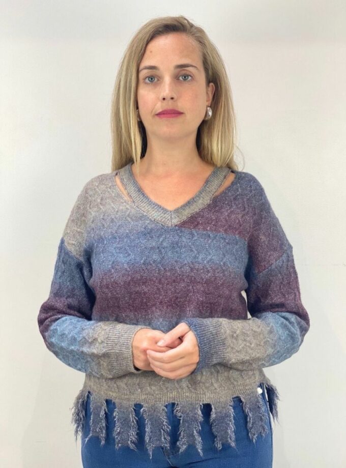 Jersey multicolor fleco cuello pico