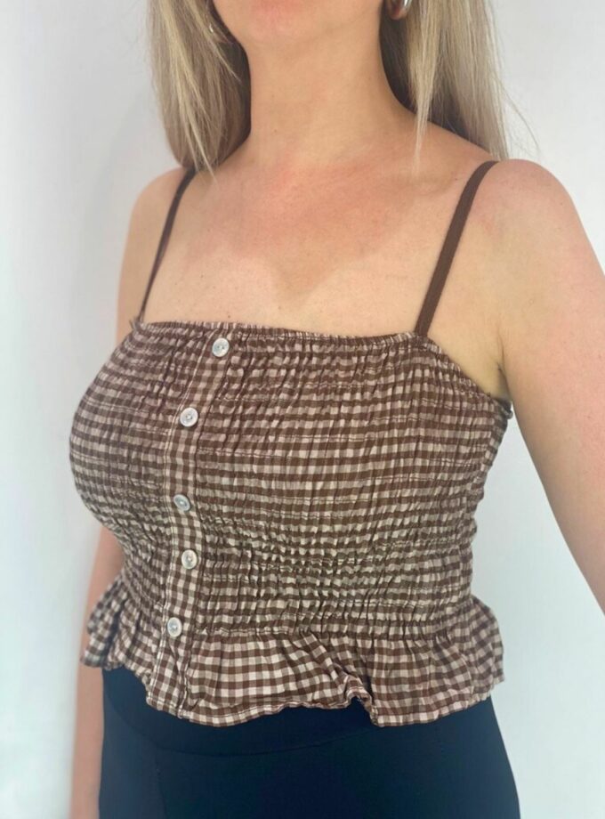 Top cuadro vichy color marrón