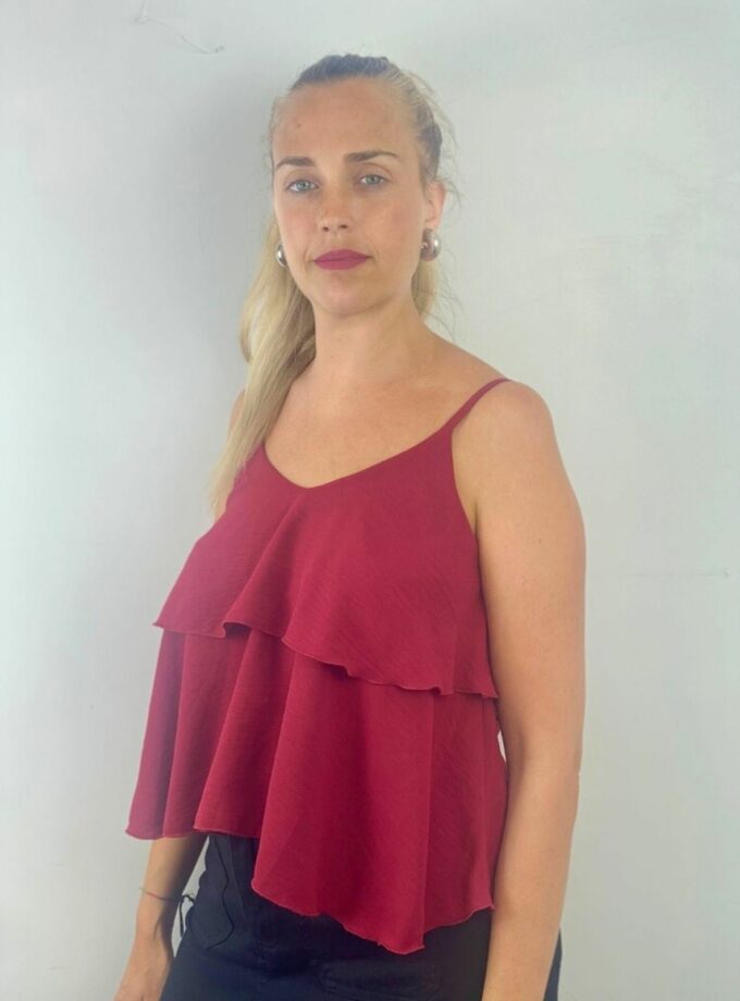 Blusa tirante fina volante burdeo